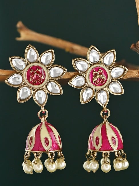 Fida Pink Stone-Studded Jhumki Earrings-picture-46