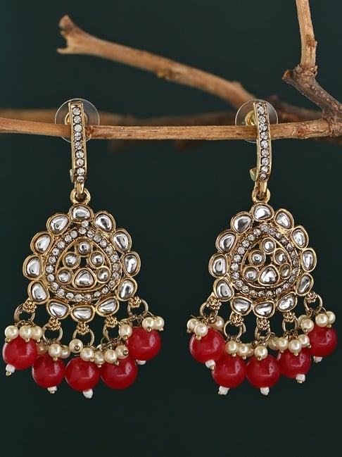 Fida Red Beads Bridal Kundan Dangler Earrings-picture-44