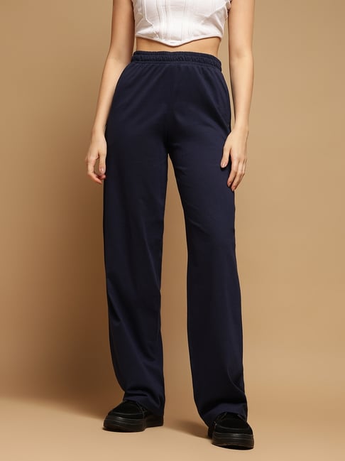 FEMEA Navy Polycotton Solid Trackpants-picture-19