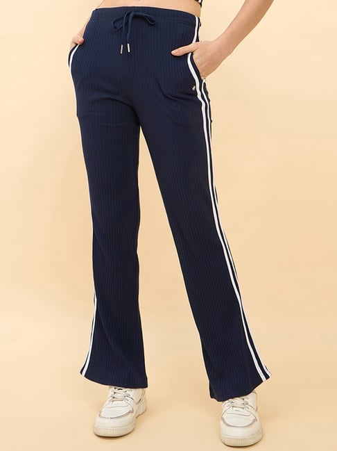 FEMEA Navy Cotton Blend Striped Trackpants-picture-28