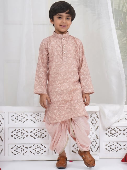 Little Bansi Boys Brown Regular Fit Self Design Kurta Set-picture-15
