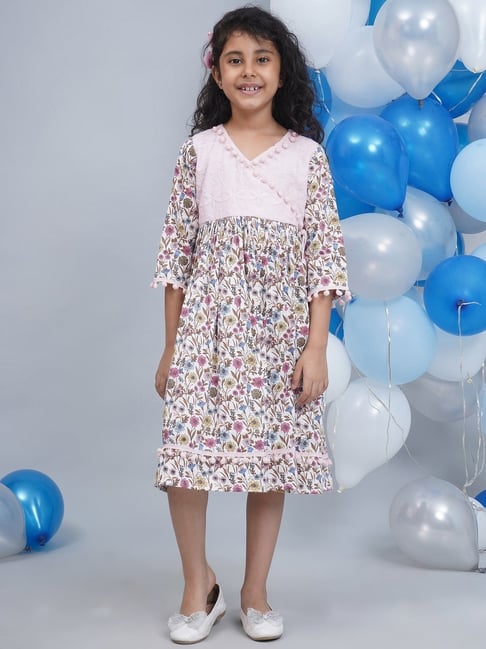 Little Bansi Girls Baby Pink Regular Fit Printed Dress-picture-36