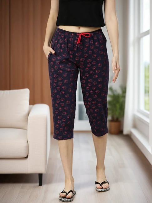 Kryptic Navy Blue Cotton Printed Capris-picture-34
