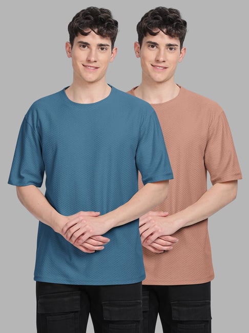 Bullmer Blue & Brown Loose Fit T-Shirt - Pack of 2-picture-33