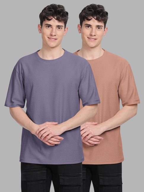 Bullmer Purple & Brown Loose Fit T-Shirt - Pack of 2-picture-30