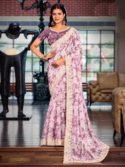 Saree Mall Mauve Chiffon Embellished Saree with Blouse Piece-picture-30