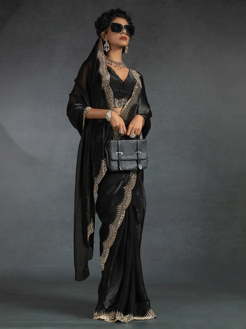 Saree Mall Black Satin Embellished Saree with Blouse Piece-picture-23