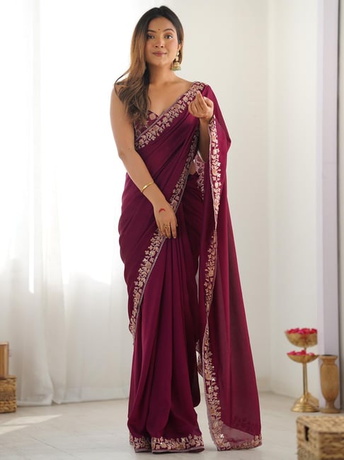 Saree Mall Magenta Silk Embellished Saree with Blouse Piece-picture-16