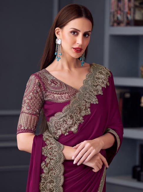 Saree Mall Magenta Chiffon Embellished Saree with Blouse Piece-picture-13