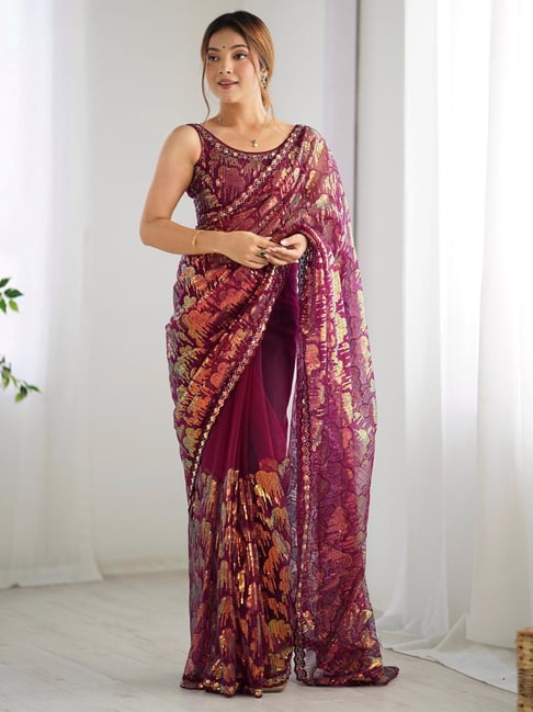 Saree Mall Magenta Net Embellished Saree with Blouse Piece-picture-15