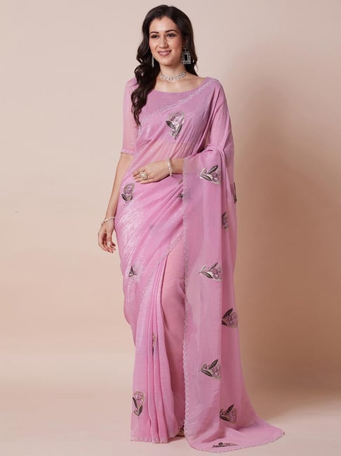 Saree Mall Pink Georgette Embellished Saree with Blouse Piece-picture-42
