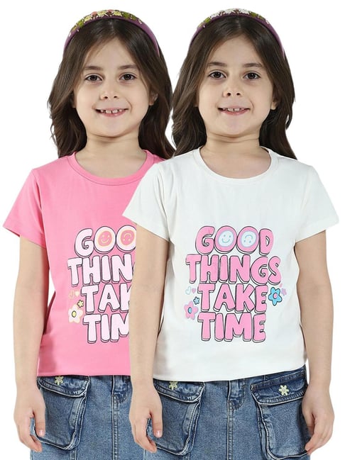 Monte Carlo Girls Off White & Pink Printed Top - Pack Of 2-picture-25