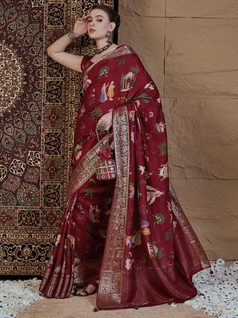 Saree Mall Maroon Viscose Self Saree with Blouse Piece-picture-24