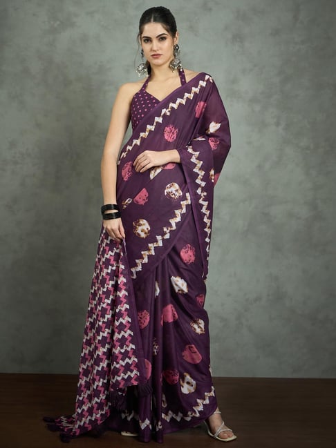 Saree Mall Purple Cotton Self Saree with Blouse Piece-picture-15