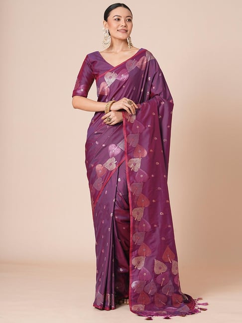 Saree Mall Magenta Silk Self Saree with Blouse Piece-picture-17