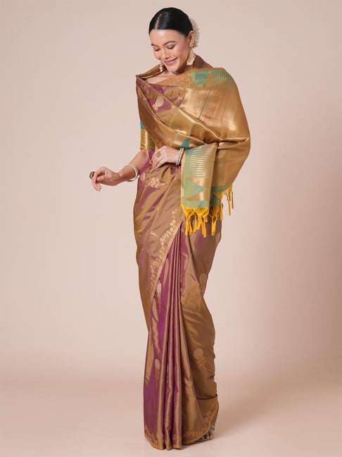 Saree Mall Purple Silk Self Saree with Blouse Piece-picture-29