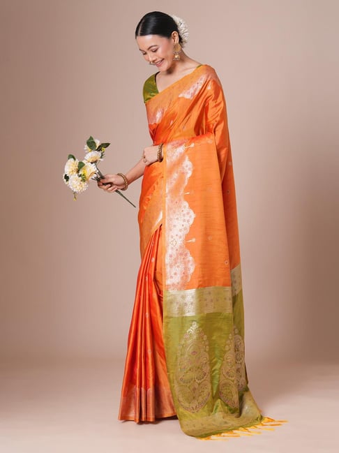 Saree Mall Orange Silk Self Saree with Blouse Piece-picture-37