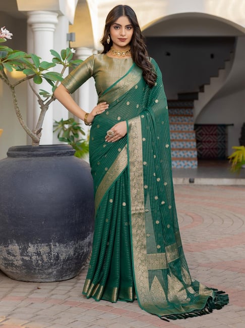 Saree Mall Green Georgette Self Saree with Blouse Piece-picture-14