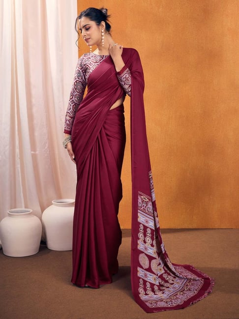 Saree Mall Magenta Satin Self Saree with Blouse Piece-picture-14