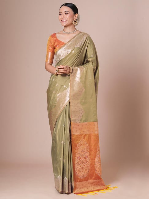 Saree Mall Beige Silk Self Saree with Blouse Piece-picture-27