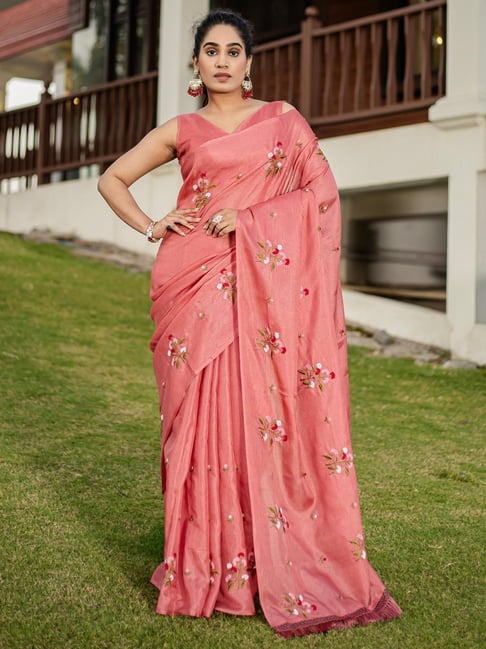 Saree Mall Pink Cotton Embroidery Saree with Blouse Piece-picture-27