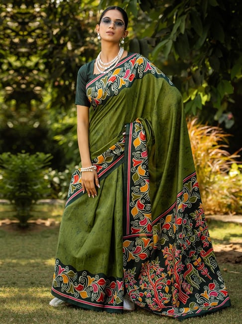 Saree Mall Green Cotton Self Saree with Blouse Piece-picture-28