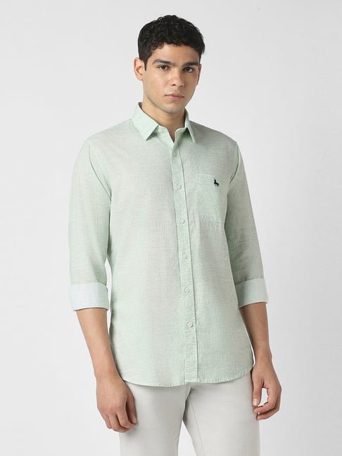 Buy Van Heusen Green Cotton Slim Fit Shirt for Mens Online @ Tata CLiQ