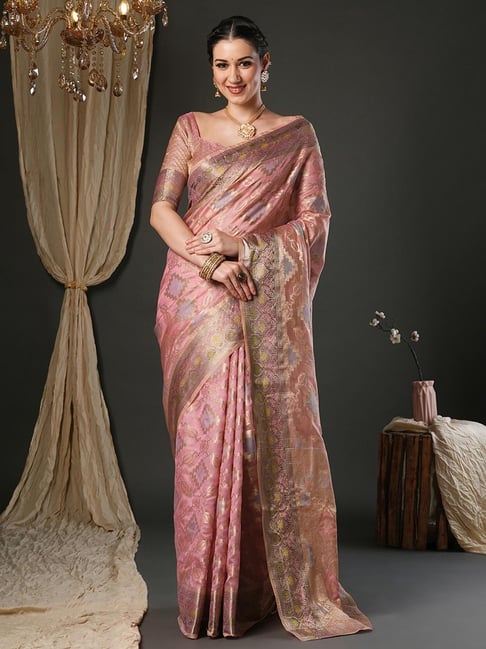 Saree Mall Pink Organza Self Saree with Blouse Piece-picture-39