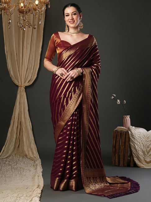 Saree Mall Burgundy Georgette Self Saree with Blouse Piece-picture-27