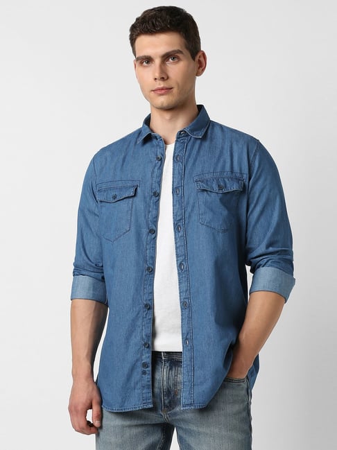 Van Heusen Blue Cotton Slim Fit Denim Shirt