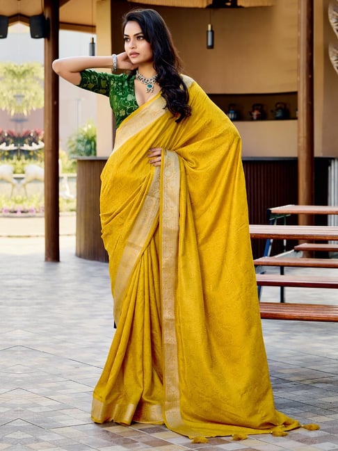 Saree Mall Yellow Silk Self Saree with Blouse Piece-picture-23