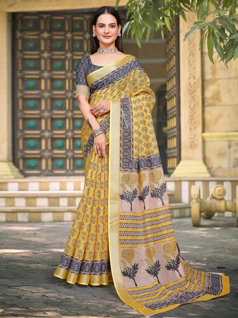 Saree Mall Yellow Cotton Self Saree with Blouse Piece-picture-24