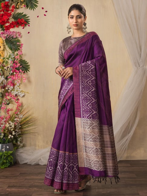 Saree Mall Magenta Silk Self Saree with Blouse Piece-picture-22