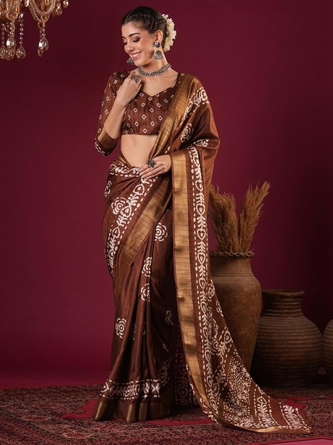 Saree Mall Coffee Brown Silk Self Saree with Blouse Piece-picture-11