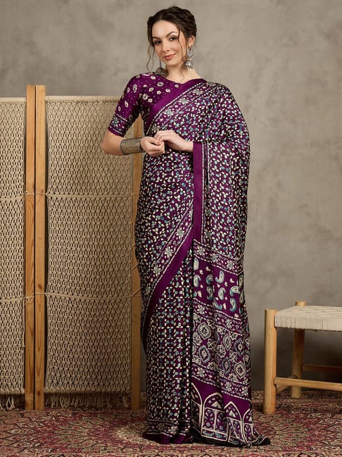 Saree Mall Magenta Crepe Self Saree with Blouse Piece-picture-10