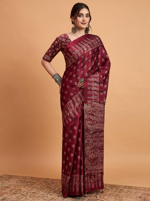 Saree Mall Magenta Crepe Self Saree with Blouse Piece-picture-11
