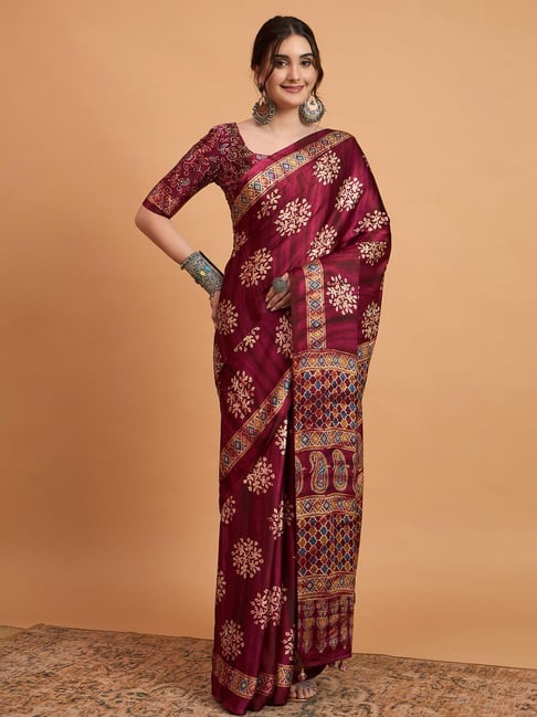 Saree Mall Magenta Crepe Self Saree with Blouse Piece-picture-45