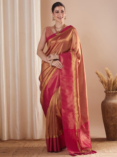 Saree Mall Gold Organza Self Saree with Blouse Piece-picture-19