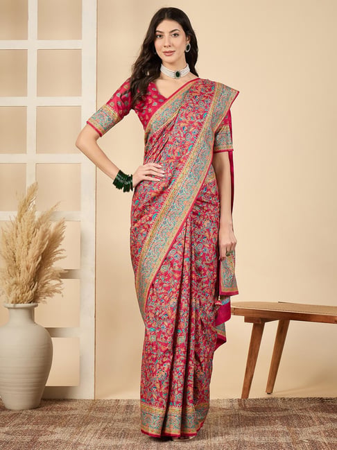 Saree Mall Pink Silk Self Saree with Blouse Piece-picture-13