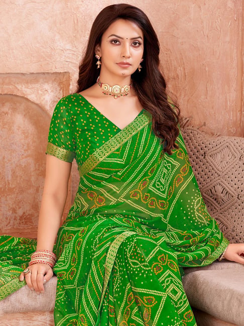 Saree Mall Green Chiffon Self Saree with Blouse Piece-picture-17