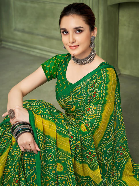 Saree Mall Green Chiffon Self Saree with Blouse Piece-picture-40