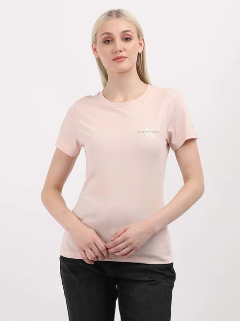 CALVIN KLEIN JEANS Pink Cotton Plain T-Shirt-picture-13