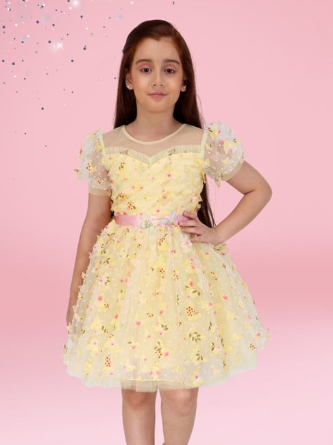 Cutecumber Girls Yellow Regular Fit Embellished Dress-picture-35