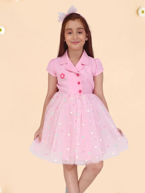 Cutecumber Girls Pink Regular Fit Embellished Dress-picture-31