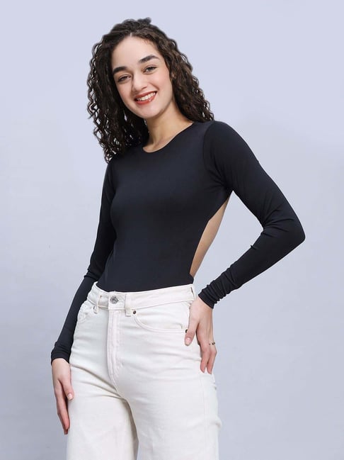 Color Capital Black Bodycon Fit Bodysuit Top