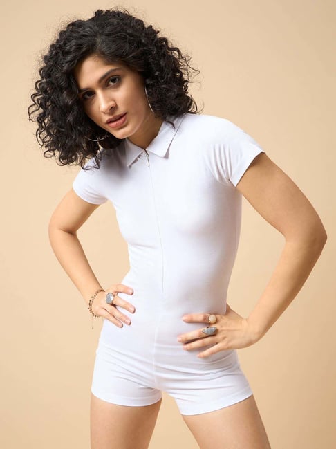 Short Jumpsuits Express White Romper Color Capital White Slim Fit