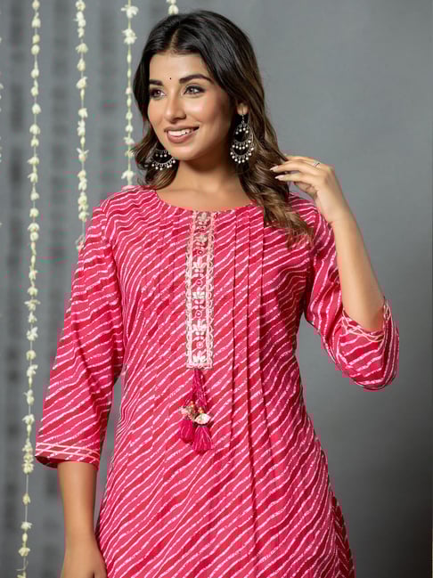 Indo Era Pink Cotton Regular Fit Printed Kurta-picture-34