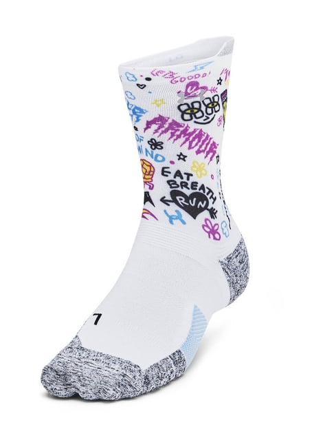 UNDER ARMOUR Pink ArmourDry Run Cushion Printed Large Mid Calf Socks