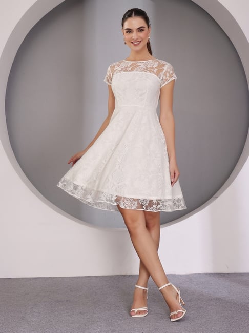 Miss Chase White Relaxed Fit Self Pattern Dress-picture-30