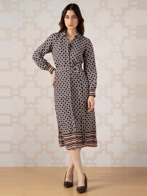 Van Heusen Navy Regular Fit Printed Dress